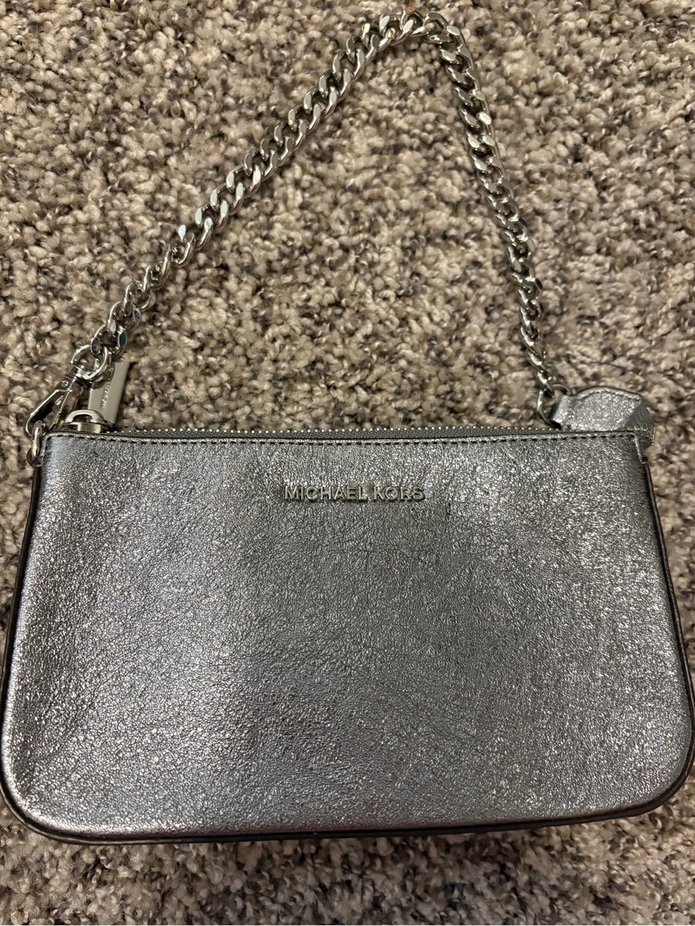 Michael Kors Metallic Silver Mini Chain-Handle Bag